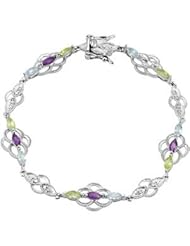 Sterling Silver 05.00X02.50 mm Genuine Amethyst, Peridot & Sky Blue Topaz Bracelet