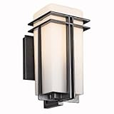 Kichler Lighting 49200BK Tremillo 12-Inch Light Outdoor Wall Lantern, Black with Satin-Etched Cased Opal Glass