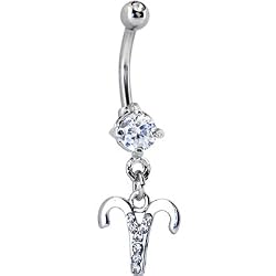 Cubic Zirconia Zodiac Aries Dangle Belly Ring