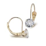14k Yellow Gold Four Prong 5mm Cubic Zirconia Leverback Earrings