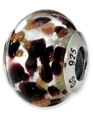 Silver, Brown and Black, Murano Glass Charm for 3mm Bracelets