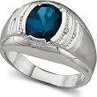 Created Sapphire Gents Ring in 10K White Gold