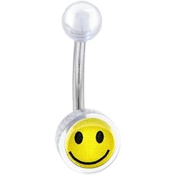 Clear SMILEY FACE Logo Belly Button Ring