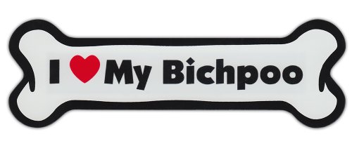 Crazy Sticker GuyDog Bone Shaped Car Magnets: I LOVE MY BICHPOO (BICHON FRISE POODLE)