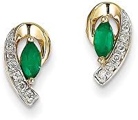 14k Yellow Gold1/20Ct Diamond &amp; Emerald Earrings,