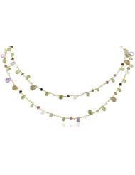 2 Row Nested, Multi-Colored Faceted Stones Teardrops and Rondelles and White Freshwater Cultured Pearl Linked Chain Necklace