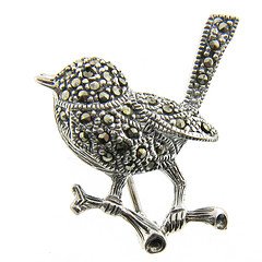 Sterling Silver Marcasite Song Bird Brooch