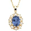 14K Yellow Gold Iolite and Pearl Pendant
