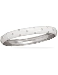 White Enamel and CZ Bangle Bracelet