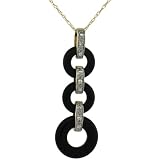 9ct Gold 18 in. Thin Chain & 1 3/8 in. (35mm) tall Graduated Black Onyx Circles Pendant w/ Brilliant Cut Diamonds