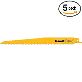 DEWALT DW4803 9-Inch 6-TPI Taper-Back Bi-Metal Reciprocating Saw Blade, 5 Pack