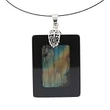 Abalone Inlayed on Black Obsidian Frame Polished Pendant - 34x44mm, Rectangle - 17'' Necklace (Magnetic Wire) Included