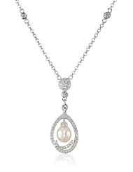 Bella Pearl Dangling Cubic Zirconia Pearl Pendant Necklace, 22"