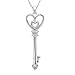 Diamond Key to Her Heart Pendant-Necklace in Sterling Silver on an 18