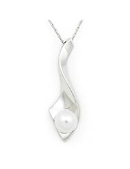 925 Sterling Silver Abstract Lily Pendant with White Freshwater Pearl Gift Box