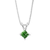 0.3 ct. Green - SI2 Princess Cut Diamond Solitaire Engagement Pendant with Chain (White or Yellow Gold)