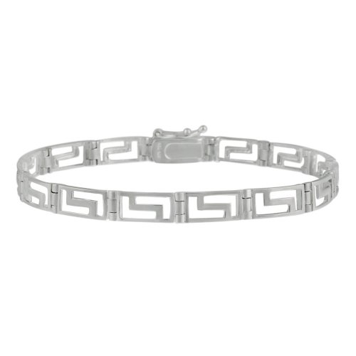 Sterling Silver Greek Key Link Bracelet, 7.5″