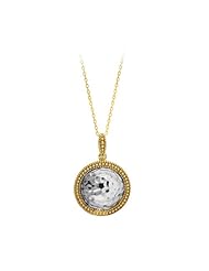 Goldtone Finish and Sterling Silver Hammered Round Pendant Necklace, 18"