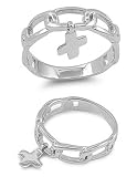 Sterling Silver Ring - Dangling Cross - 3mm Band Width - 6mm Face Height in Sizes: 5-9