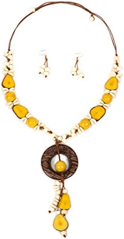 Tagua Nut Necklace and Earrings - Yellow/Ivory/Coconut shell - Handcrafted by Ecuadorian Artisans