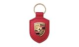 Porsche Red Leather Crest Key Chain