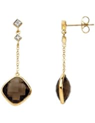 Pair .05 CT TW Pair 14Ky W/White Rhodium Gold Genuine Checkerboard Smoky Quartz And Diamond Earrings