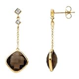 14K Yellow Gold Smoky Quartz and Diamond Earrings