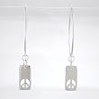 Rectangular Peace Sign with Cut Out Design Dangle Earrings in Sterling Silver, #8370