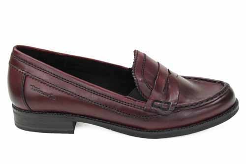 Tamaris Womens Burgundy Leather Ladies Penny Loafers 10