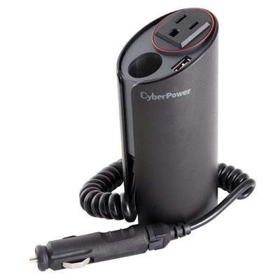 CyberPower CPS150CHU 150W Mobile Power Inverter with USB Charger - Cup Holder (Black)