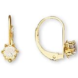 14K Yellow Gold Buttercup Cubic Zirconia Lever back Pierced Earrings (Pair) for Teens