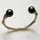 Large Twig Cuff, Black Pearls
