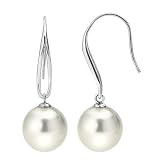 14k White Gold Oval South Sea Cultured Pearl Earrings, 12mm
