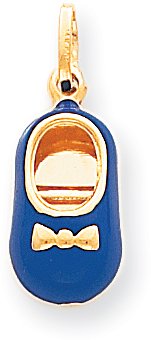 Baby Shoes Blue Boy Charm, 14K Yellow Gold
