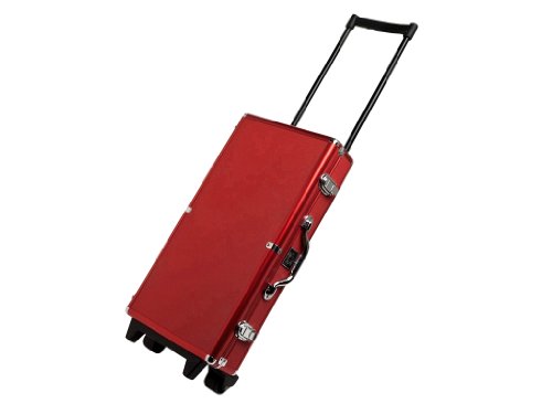 White Swan Mah Jongg Set - Wheeled Aluminum Case - (White Tiles - Pusher Arms) American Mahjong Game Set, Red