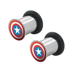 2 Gauge Captain America Steel Tunnel Plugs Set