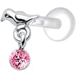 Silver 925 Bird Pink Dangling CZ Tragus Earring