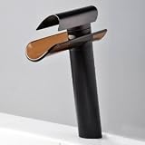 Single Handle Waterfall Bathroom Vessel Sink Faucet with Tempered Glass Spout, Tall Oil Rubbed Bronze