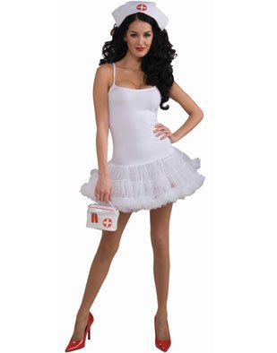 Woman's Slip Dress with Attached Crinoline, White, One Size