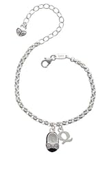 Black Enamel Baby Shoe with Silver Bow "Q" Initial Charm Bracelet [Jewelry]