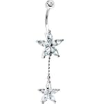 Crystalline Gem Dual Lily Dangle Belly Button Ring
