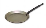 BOURGEAT BLACK STEEL ROUND CREPE PAN WITH IRON HANDLE [Matfer Bourgeat]