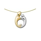 14k Two-Tone Gold Diamond Mother and Child Pendant (.03 ct, H-I Color, SI2-I1 Clarity), 18