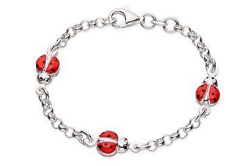 Childrens Sterling Silver Enamel Ladybug Bracelet