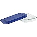 Pyrex Bakeware Sculptured 9-by-13-Inch Rectangular Baking Dish, Clear with Blue Lid
