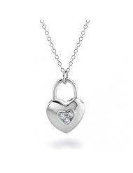 Valentines Day Gifts Bling Jewelry Sterling Silver CZ Heart Lock Pendant