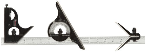 Starrett C434-18-4R Forged Hardened Square Center And Reversible Protractor Heads With Blade Combination Set Smooth Black Finish 4R Graduation 18 Size
