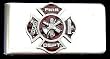 Sculpted Pewter Moneyclip - Fire Fighter Cross - Sculpted Pewter Money Clip/Card Holder
