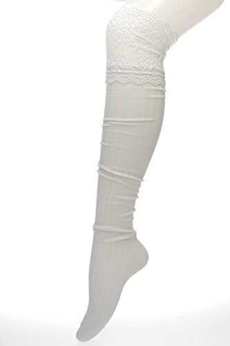 SHOPPOLALA Women's Thigh Lace Knit Knee High Socks O/S White