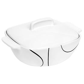 Corelle Coordinates 1-1 2-Quart Square Round Casserole with Ceramic Cover, Simple Lines by Corelle